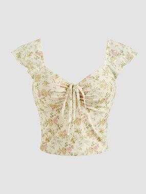 Floral Tie-Front Crop Top - Cider